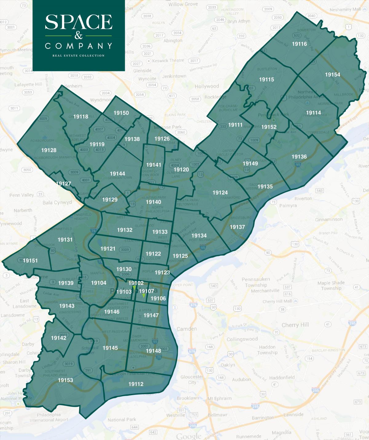 نقشہ فلاڈیلفیا کے محلوں اور زپ کوڈ